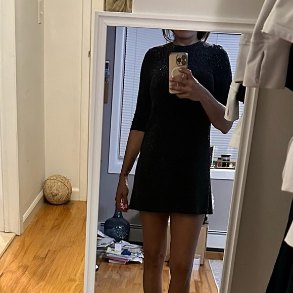 Zara Black Shimmer Sheath Dress 3/4 Sleeve - Picture 5 of 6